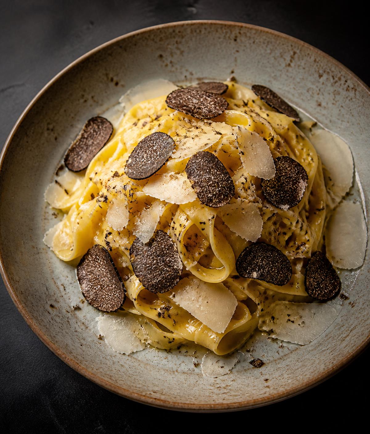 Truffle tagliatelle with shaved black truffle and Parmigiano
